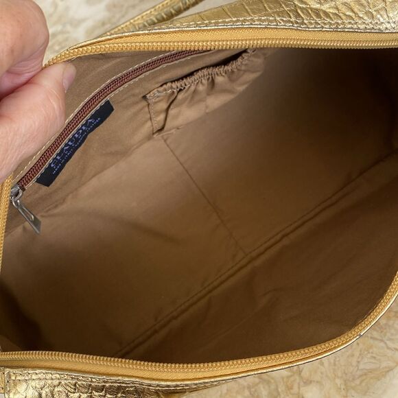 Claudia Firenze Italian Metallic Gold Croc Embossed Dual Handle Satchel Bag - Picture 9 of 14